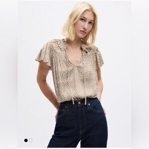 Cupcake and Cashmere Brown Ruffle Neck Short Sleeve Blouse-Size 1X NWOT